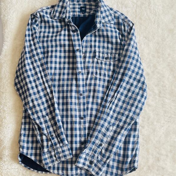 Gap Blue Checkered Gingham Long Sleeve Casual Button Down Mens Shirt sz L - Picture 3 of 6